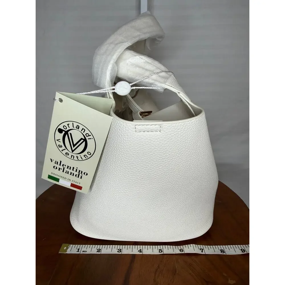 Valentino Orlandi Milano NWT White Pebbled Faux Leather Tote Handbag w/ Pouch